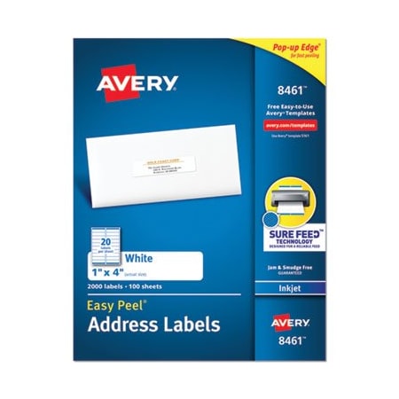 Avery Dennison LABEL, IJ, 1X4, 20/SH, WHT 8461